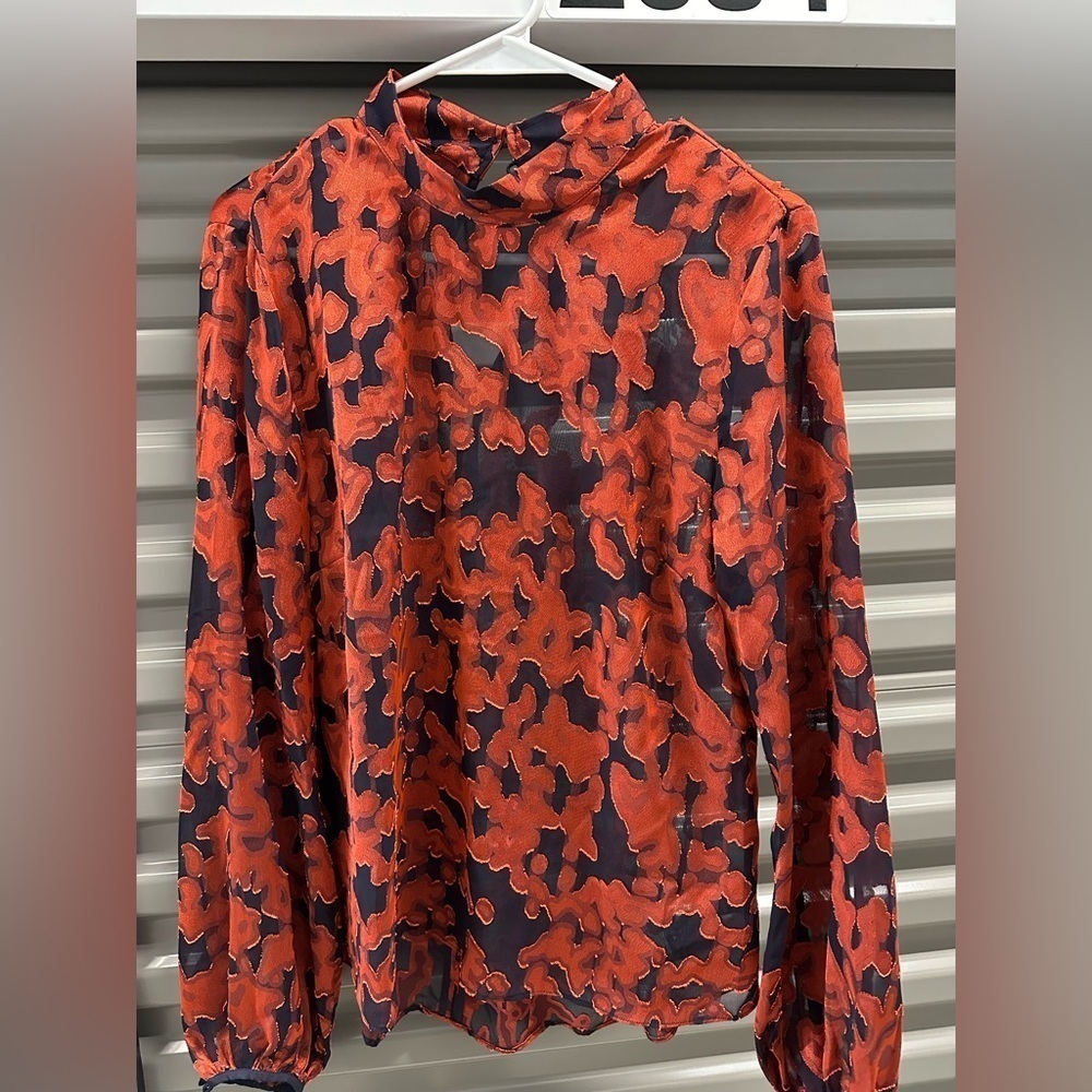 Aritzia Red and Black Floral-Print Long Sleeve Blouse